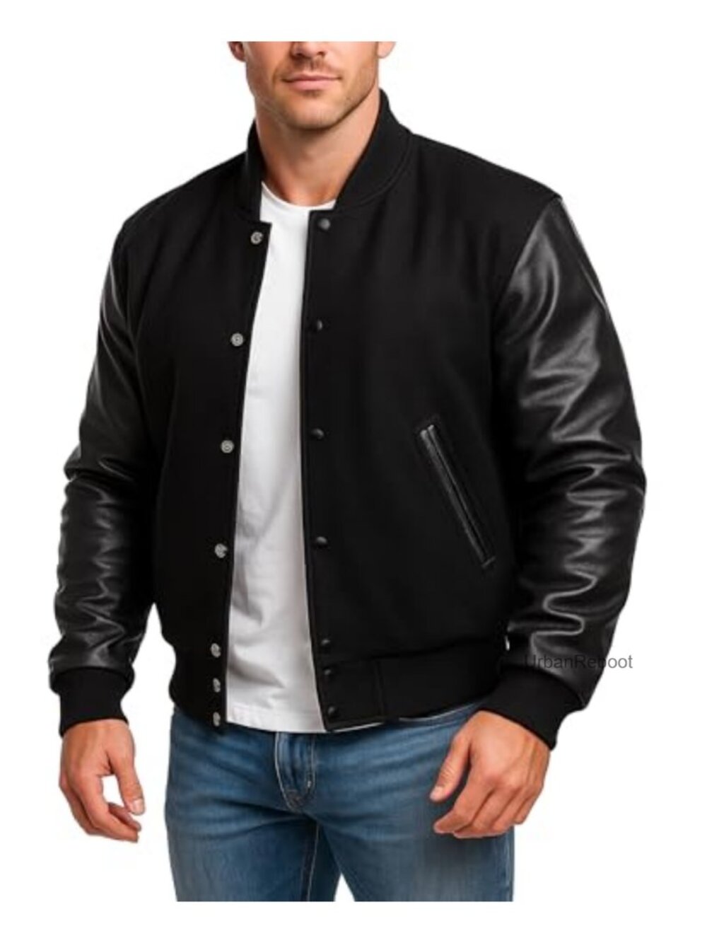Varsity Letterman Jacket Wool Blend Faux Leather Bomber